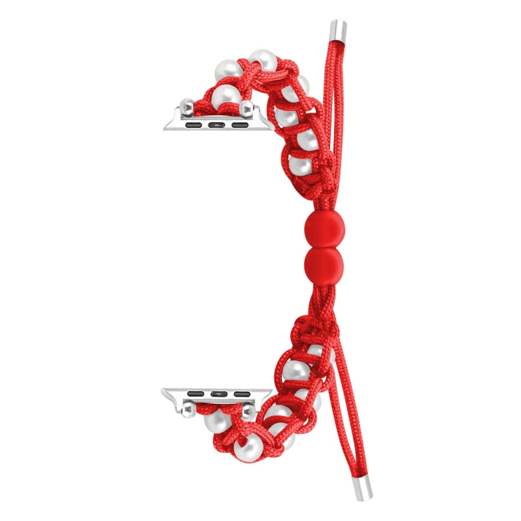 For Apple Watch Series 7 41mm Paracord Gypsophila Beads Drawstring Braided Watch Band(Red) - Watch Bands by PMC TechLife | Online Shopping South Africa | PMC TechLife