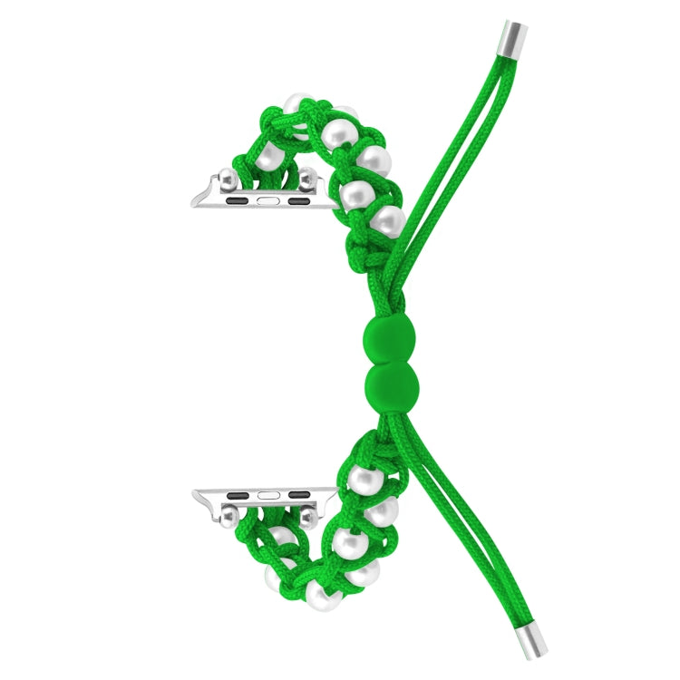 For Apple Watch SE 44mm Paracord Gypsophila Beads Drawstring Braided Watch Band(Green) - Watch Bands by PMC TechLife | Online Shopping South Africa | PMC TechLife