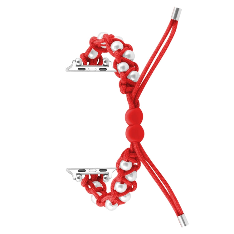 For Apple Watch Series 4 44mm Paracord Gypsophila Beads Drawstring Braided Watch Band(Red) - Watch Bands by PMC TechLife | Online Shopping South Africa | PMC TechLife