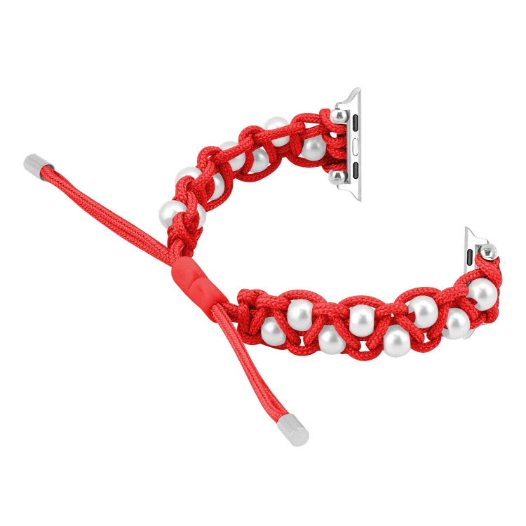 For Apple Watch Series 4 44mm Paracord Gypsophila Beads Drawstring Braided Watch Band(Red) - Watch Bands by PMC TechLife | Online Shopping South Africa | PMC TechLife