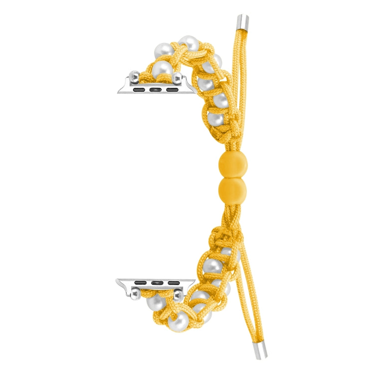 For Apple Watch Series 4 44mm Paracord Gypsophila Beads Drawstring Braided Watch Band(Yellow) - Watch Bands by PMC TechLife | Online Shopping South Africa | PMC TechLife
