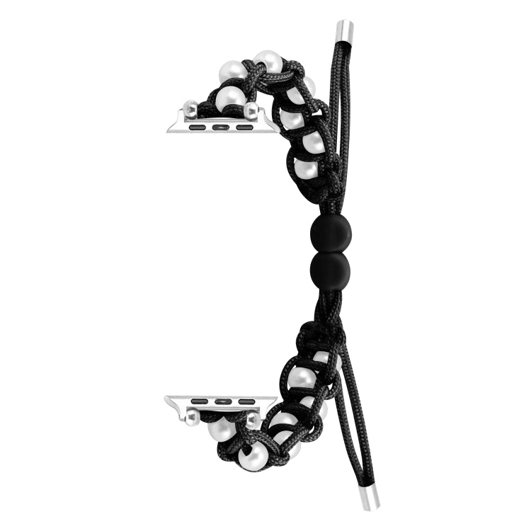 For Apple Watch Series 2 42mm Paracord Gypsophila Beads Drawstring Braided Watch Band(Black) - Watch Bands by PMC TechLife | Online Shopping South Africa | PMC TechLife