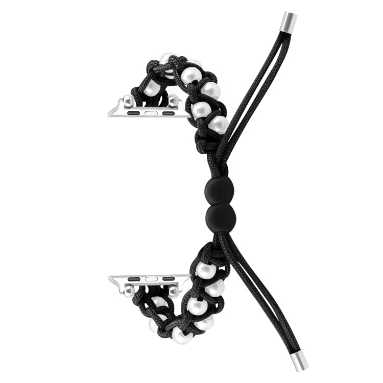 For Apple Watch Series 2 42mm Paracord Gypsophila Beads Drawstring Braided Watch Band(Black) - Watch Bands by PMC TechLife | Online Shopping South Africa | PMC TechLife