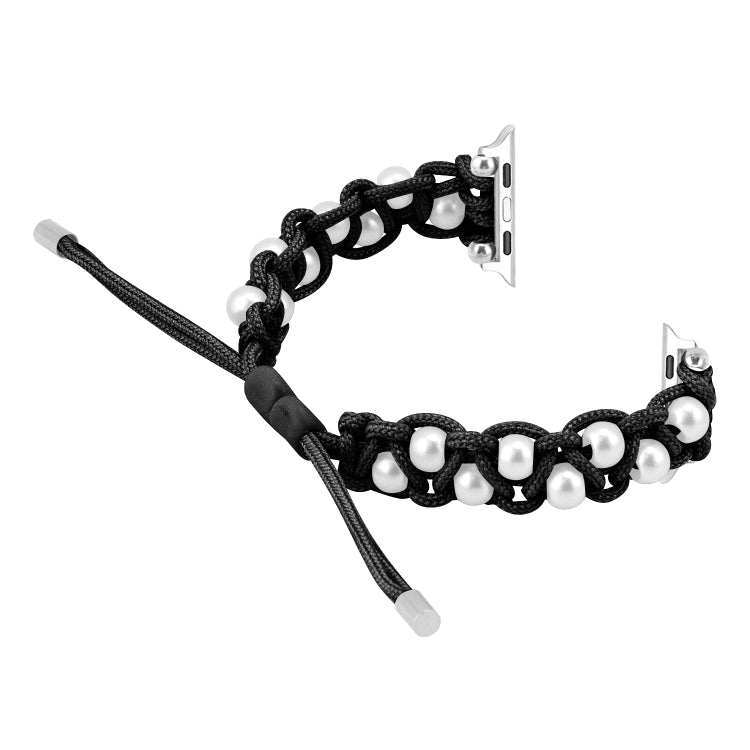 For Apple Watch Series 2 42mm Paracord Gypsophila Beads Drawstring Braided Watch Band(Black) - Watch Bands by PMC TechLife | Online Shopping South Africa | PMC TechLife
