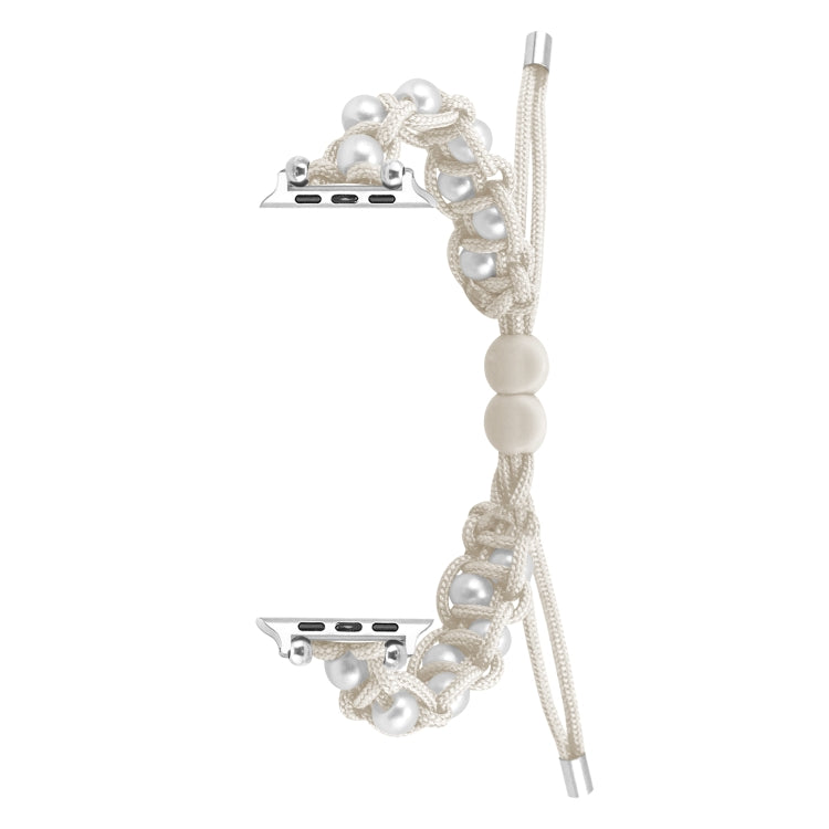 For Apple Watch 42mm Paracord Gypsophila Beads Drawstring Braided Watch Band(White) - Watch Bands by PMC TechLife | Online Shopping South Africa | PMC TechLife