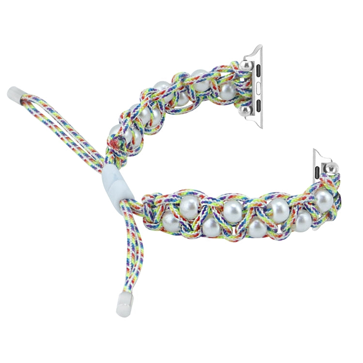 For Apple Watch 42mm Paracord Gypsophila Beads Drawstring Braided Watch Band(Rainbow) - Watch Bands by PMC TechLife | Online Shopping South Africa | PMC TechLife