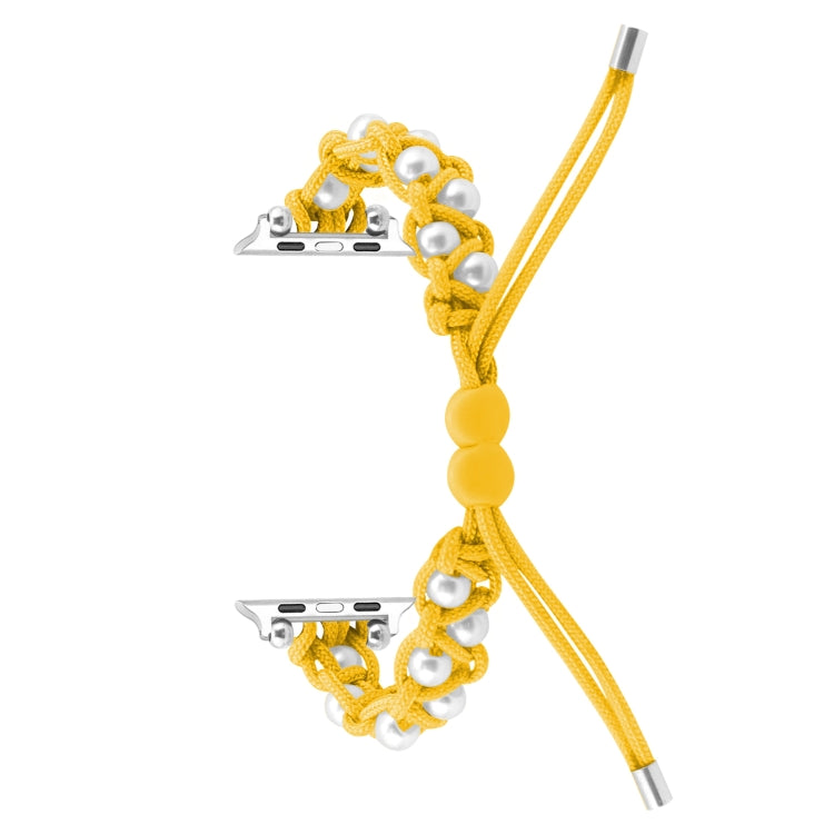 For Apple Watch 42mm Paracord Gypsophila Beads Drawstring Braided Watch Band(Yellow) - Watch Bands by PMC TechLife | Online Shopping South Africa | PMC TechLife