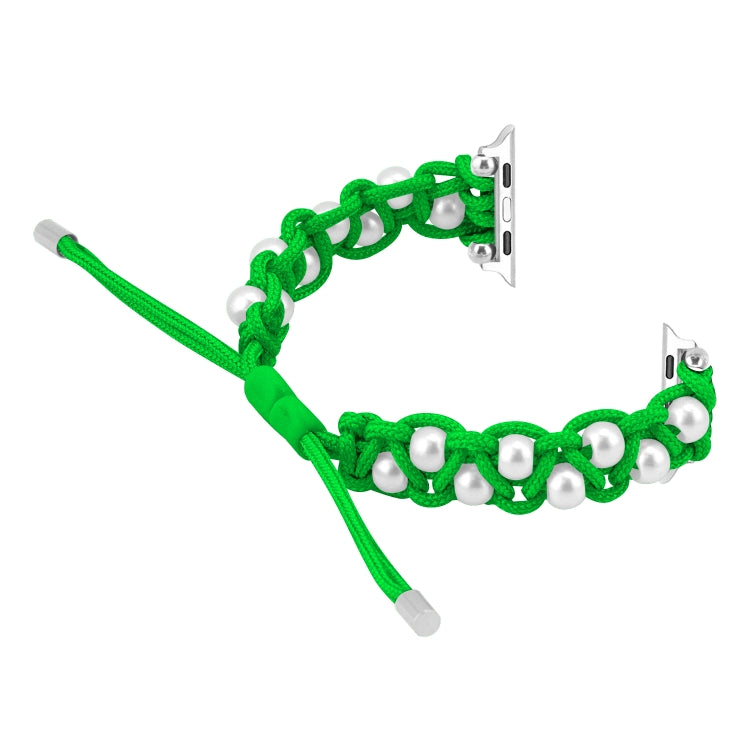 For Apple Watch 42mm Paracord Gypsophila Beads Drawstring Braided Watch Band(Green) - Watch Bands by PMC TechLife | Online Shopping South Africa | PMC TechLife