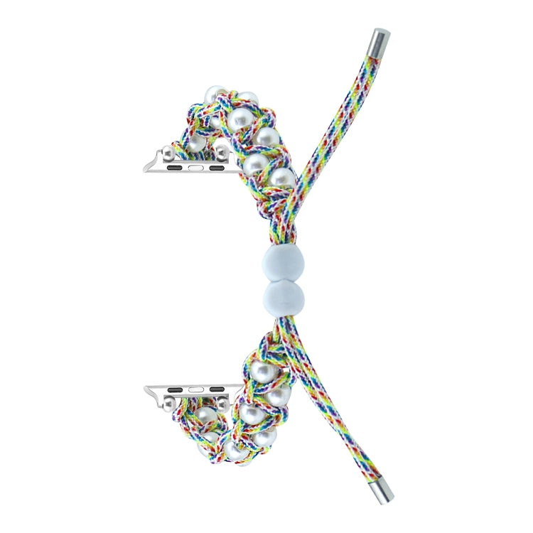 For Apple Watch 38mm Paracord Gypsophila Beads Drawstring Braided Watch Band(Rainbow) - Watch Bands by PMC TechLife | Online Shopping South Africa | PMC TechLife