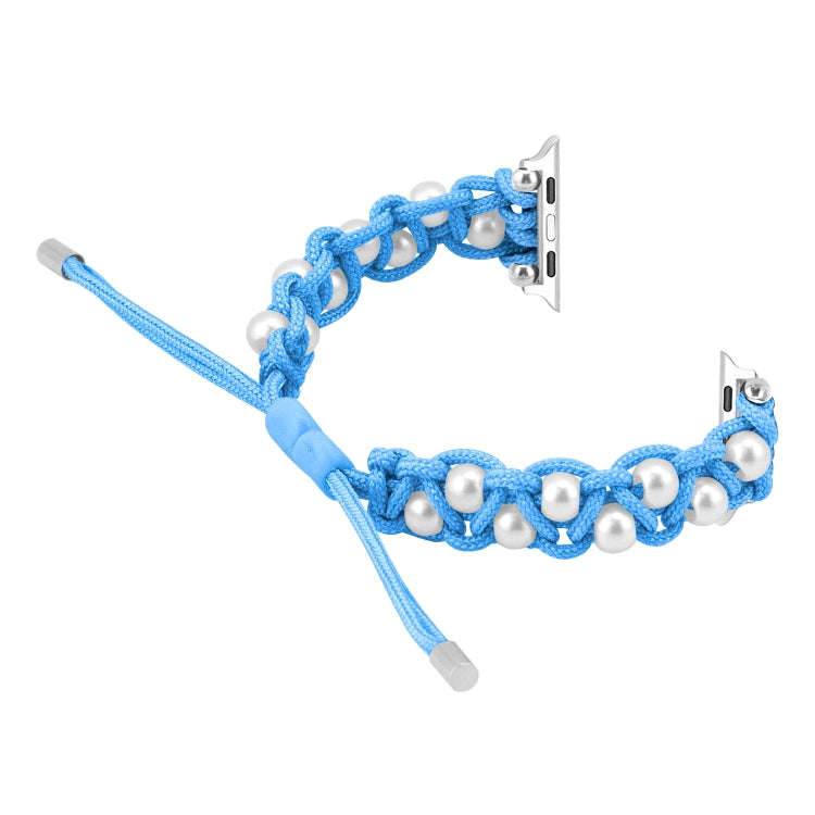 For Apple Watch 38mm Paracord Gypsophila Beads Drawstring Braided Watch Band(Blue) - Watch Bands by PMC TechLife | Online Shopping South Africa | PMC TechLife