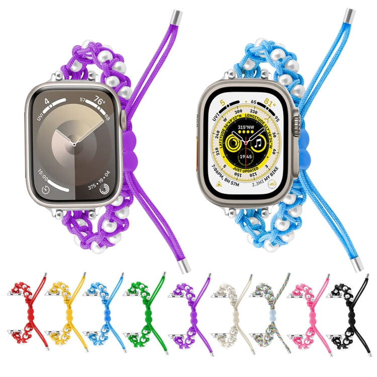 For Apple Watch Series 5 40mm Paracord Gypsophila Beads Drawstring Braided Watch Band(Blue) - Watch Bands by PMC TechLife | Online Shopping South Africa | PMC TechLife