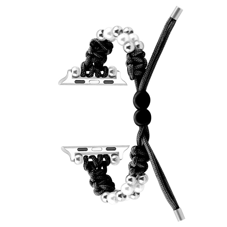 For Apple Watch SE 2023 44mm Paracord Row Beads Drawstring Braided Watch Band(Black) - Watch Bands by PMC TechLife | Online Shopping South Africa | PMC TechLife