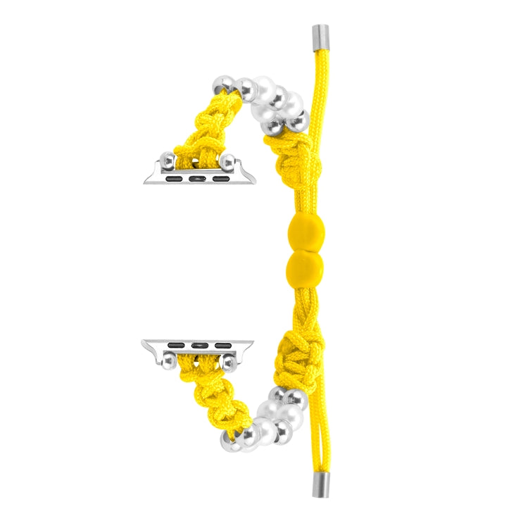 For Apple Watch SE 2023 44mm Paracord Row Beads Drawstring Braided Watch Band(Yellow) - Watch Bands by PMC TechLife | Online Shopping South Africa | PMC TechLife
