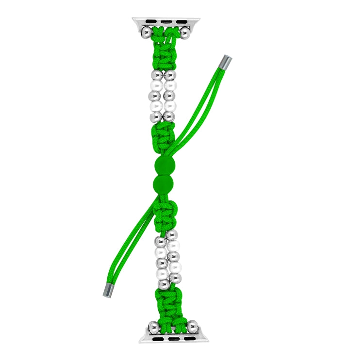 For Apple Watch SE 2023 40mm Paracord Row Beads Drawstring Braided Watch Band(Green) - Watch Bands by PMC TechLife | Online Shopping South Africa | PMC TechLife