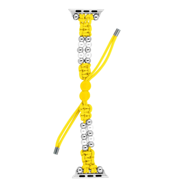 For Apple Watch Ultra 2 49mm Paracord Row Beads Drawstring Braided Watch Band(Yellow) - Watch Bands by PMC TechLife | Online Shopping South Africa | PMC TechLife