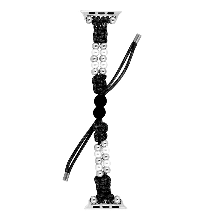 For Apple Watch Series 8 41mm Paracord Row Beads Drawstring Braided Watch Band(Black) - Watch Bands by PMC TechLife | Online Shopping South Africa | PMC TechLife