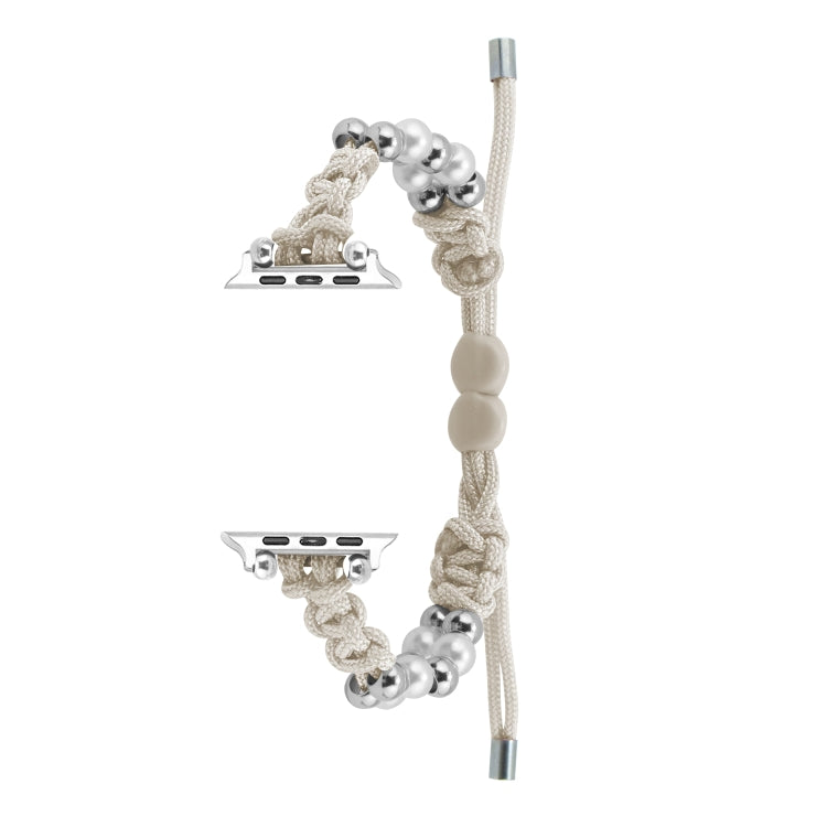 For Apple Watch Series 8 45mm Paracord Row Beads Drawstring Braided Watch Band(White) - Watch Bands by PMC TechLife | Online Shopping South Africa | PMC TechLife