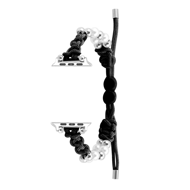 For Apple Watch SE 2022 44mm Paracord Row Beads Drawstring Braided Watch Band(Black) - Watch Bands by PMC TechLife | Online Shopping South Africa | PMC TechLife
