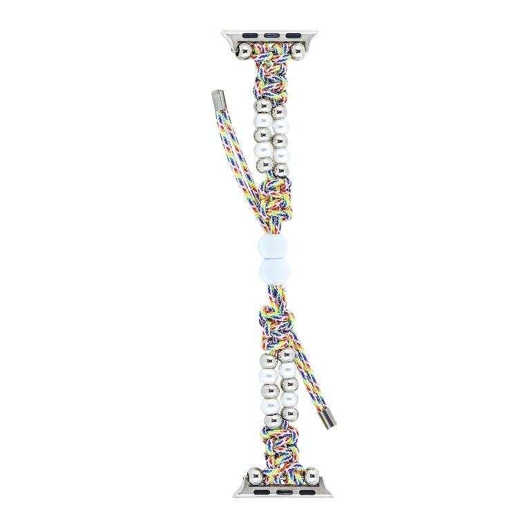 For Apple Watch Series 7 45mm Paracord Row Beads Drawstring Braided Watch Band(Rainbow) - Watch Bands by PMC TechLife | Online Shopping South Africa | PMC TechLife