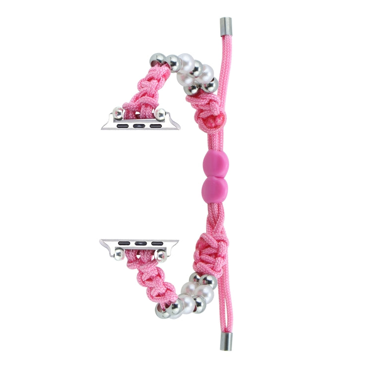 For Apple Watch Series 6 40mm Paracord Row Beads Drawstring Braided Watch Band(Pink) - Watch Bands by PMC TechLife | Online Shopping South Africa | PMC TechLife