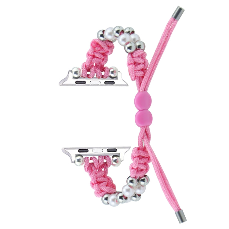 For Apple Watch Series 6 40mm Paracord Row Beads Drawstring Braided Watch Band(Pink) - Watch Bands by PMC TechLife | Online Shopping South Africa | PMC TechLife