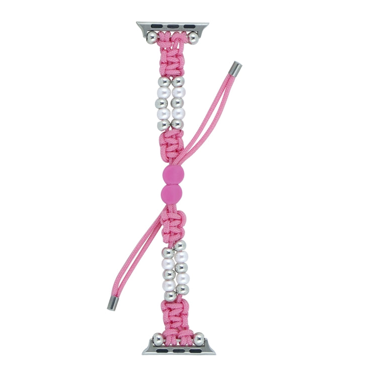 For Apple Watch Series 6 40mm Paracord Row Beads Drawstring Braided Watch Band(Pink) - Watch Bands by PMC TechLife | Online Shopping South Africa | PMC TechLife