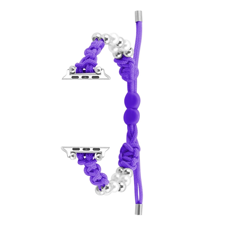 For Apple Watch Series 6 40mm Paracord Row Beads Drawstring Braided Watch Band(Purple) - Watch Bands by PMC TechLife | Online Shopping South Africa | PMC TechLife