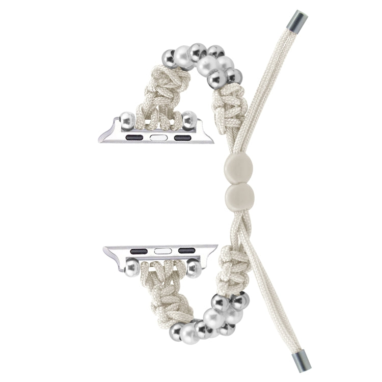 For Apple Watch Series 6 44mm Paracord Row Beads Drawstring Braided Watch Band(White) - Watch Bands by PMC TechLife | Online Shopping South Africa | PMC TechLife