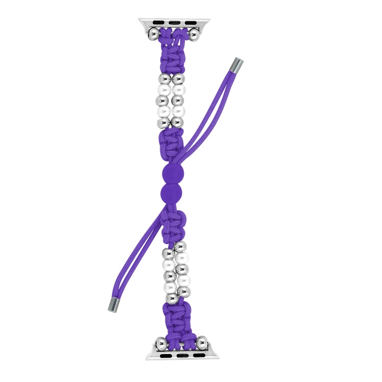 For Apple Watch Series 5 44mm Paracord Row Beads Drawstring Braided Watch Band(Purple) - Watch Bands by PMC TechLife | Online Shopping South Africa | PMC TechLife