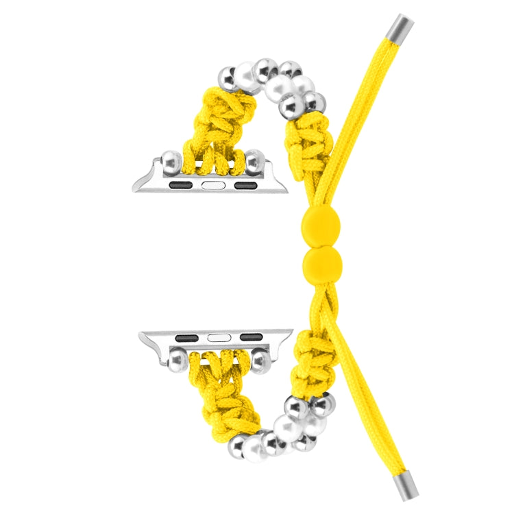 For Apple Watch Series 4 44mm Paracord Row Beads Drawstring Braided Watch Band(Yellow) - Watch Bands by PMC TechLife | Online Shopping South Africa | PMC TechLife
