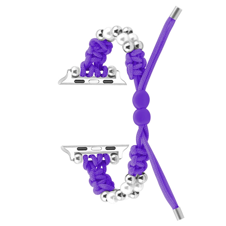 For Apple Watch Series 4 44mm Paracord Row Beads Drawstring Braided Watch Band(Purple) - Watch Bands by PMC TechLife | Online Shopping South Africa | PMC TechLife