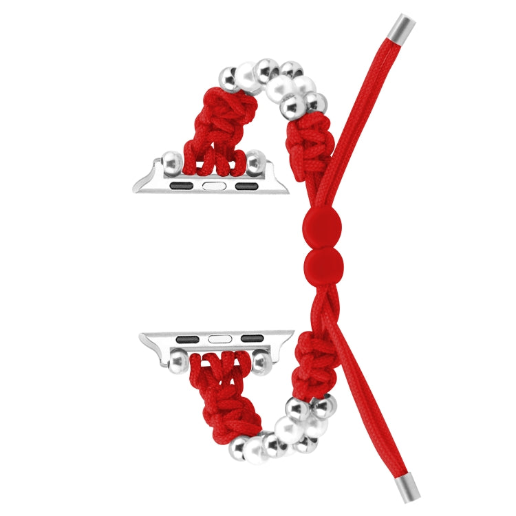 For Apple Watch Series 3 42mm Paracord Row Beads Drawstring Braided Watch Band(Red) - Watch Bands by PMC TechLife | Online Shopping South Africa | PMC TechLife