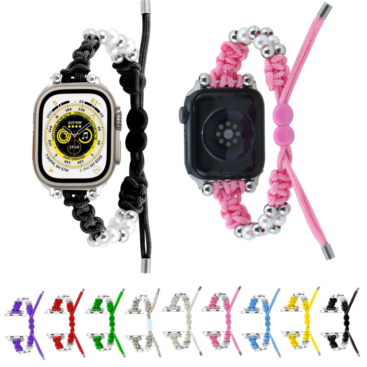 For Apple Watch SE 2022 40mm Paracord Row Beads Drawstring Braided Watch Band(Yellow) - Watch Bands by PMC TechLife | Online Shopping South Africa | PMC TechLife