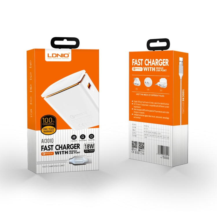 LDNIO A1301Q 2 in 1 18W QC3.0 USB Interface Travel Charger Mobile Phone Charger with Micro USB Data Cable, UK Plug - USB Charger by LDNIO | Online Shopping South Africa | PMC TechLife | Buy Now Pay Later Mobicred