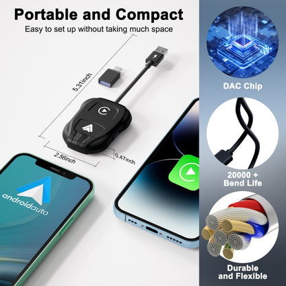 THT-020-9 USB + USB-C / Type-C Wired to Wireless Carplay / Android Auto Adapter(Black) - Bluetooth Adapters by PMC Jewellery | Online Shopping South Africa | PMC Jewellery | Buy Now Pay Later Mobicred