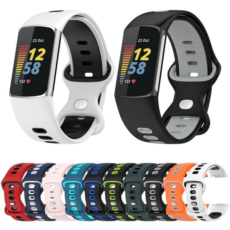 For Fitbit Charge 6 Two Color Silicone Watch Band(Orange Grey) - Watch Bands by PMC TechLife | Online Shopping South Africa | PMC TechLife