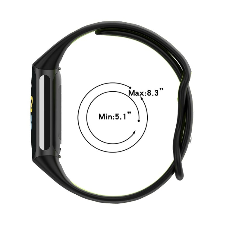 For Fitbit Charge 6 Two Color Silicone Watch Band(Black Lime) - Watch Bands by PMC TechLife | Online Shopping South Africa | PMC TechLife