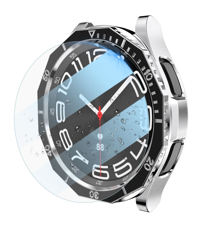 For Samsung Galaxy Watch6 Classic 47mm R960 Electroplate PC Case + Tempered Film + Watch Bezel Ring Set(Black+Silver) - free shipping - PMC TechLife - Order now!
