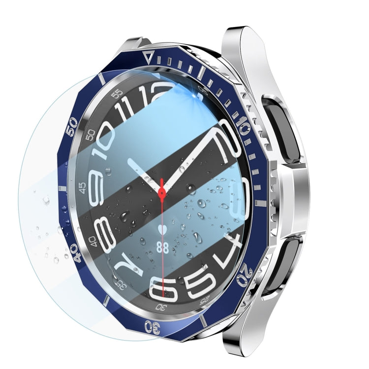 For Samsung Galaxy Watch6 Classic 47mm R960 Electroplate PC Case + Tempered Film + Watch Bezel Ring Set(Blue+Silver) - free shipping - PMC TechLife - Order now!