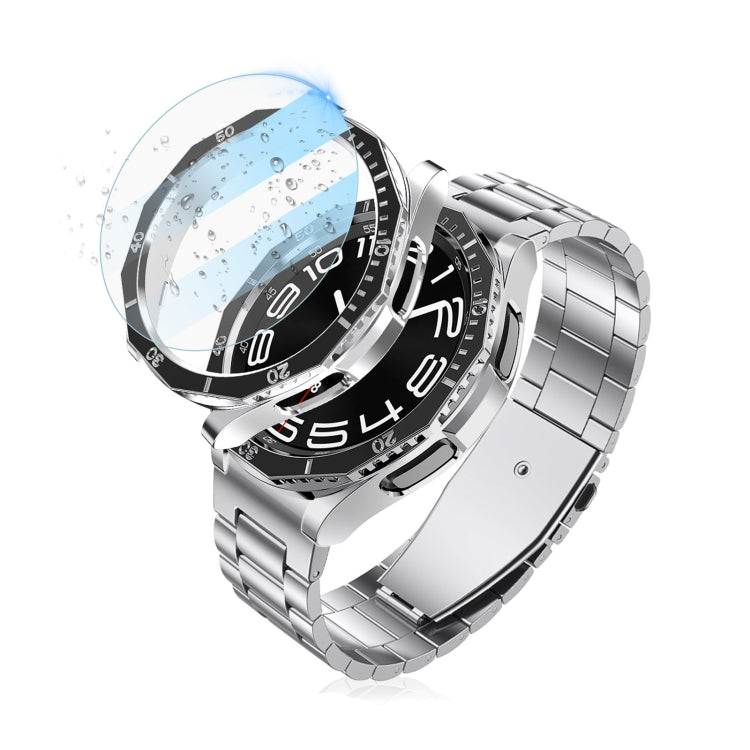 For Samsung Galaxy Watch6 Classic 47mm R960 Electroplate PC Case + Tempered Film + Watch Bezel Ring Set(Blue+Silver) - free shipping - PMC TechLife - Order now!