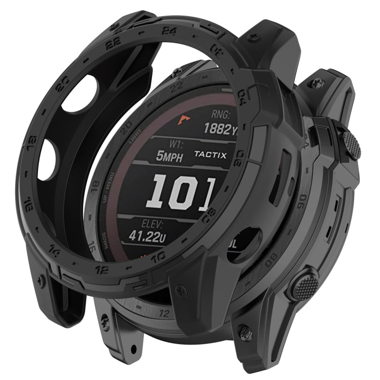 For Garmin Tactix 7 Amoled Armor Hollow TPU Watch Protective Case(Black) - Watch Cases by PMC Jewellery | Online Shopping South Africa | PMC Jewellery