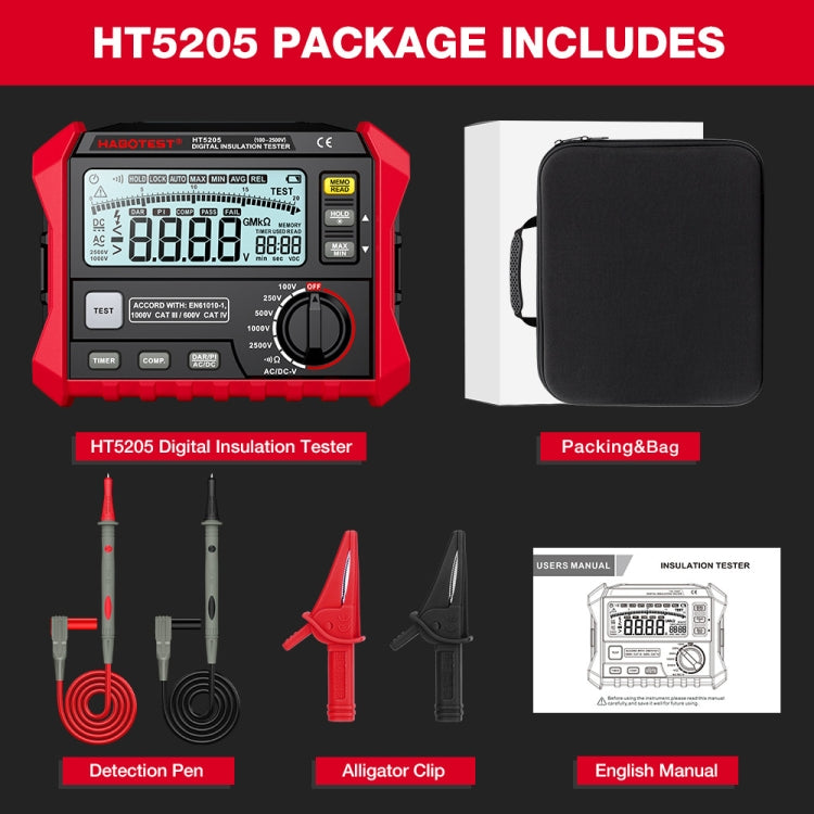 HABOTEST HT5205 Insulation Resistor Tester - Battery & Resistance Tester by HABOTEST | Online Shopping South Africa | PMC Jewellery | Buy Now Pay Later Mobicred