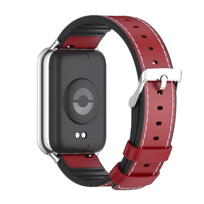For Xiaomi Mi Band 8 Pro Mijobs TPU Leather Watch Band(Red Silver) - Watch Bands by MIJOBS | Online Shopping South Africa | PMC Jewellery