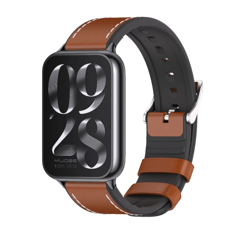 For Xiaomi Mi Band 8 Pro Mijobs TPU Leather Watch Band(Brown Black) - Watch Bands by MIJOBS | Online Shopping South Africa | PMC Jewellery