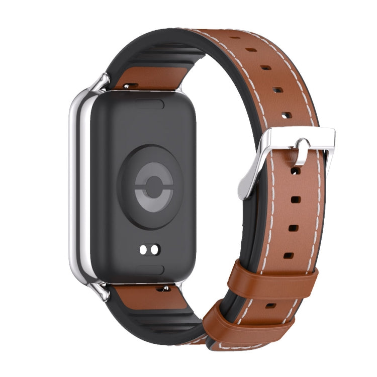 For Xiaomi Mi Band 8 Pro Mijobs TPU Leather Watch Band(Brown Silver) - Watch Bands by MIJOBS | Online Shopping South Africa | PMC Jewellery