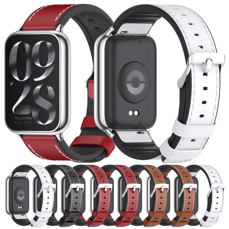 For Xiaomi Mi Band 8 Pro Mijobs TPU Leather Watch Band(Red Silver) - Watch Bands by MIJOBS | Online Shopping South Africa | PMC Jewellery