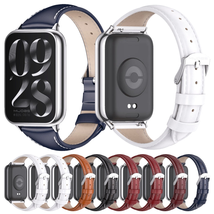 For Xiaomi Smart Band 9 Pro / 8 Pro Mijobs Genuine Leather Slim Watch Band(Red Black) - Watch Bands by MIJOBS | Online Shopping South Africa | PMC TechLife | Buy Now Pay Later Mobicred