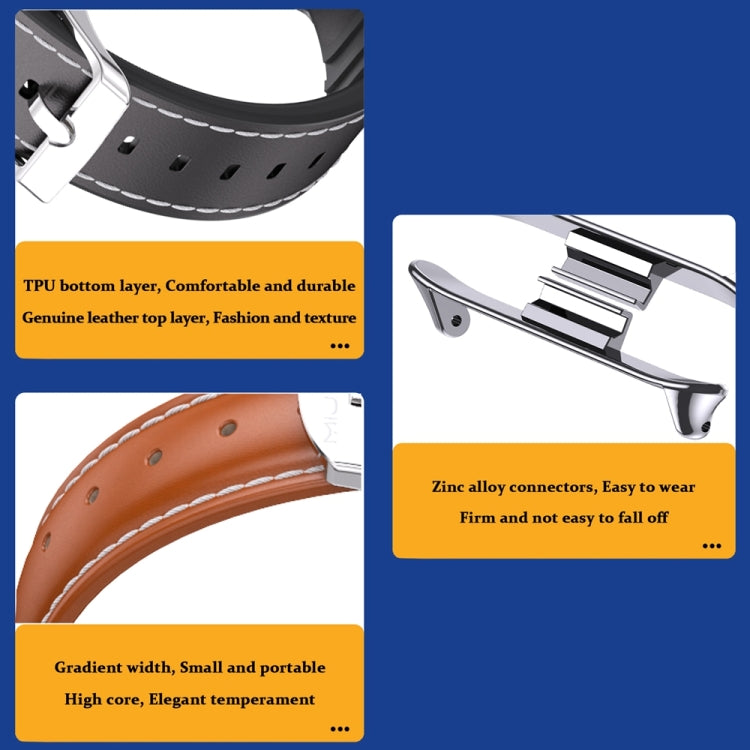 For Xiaomi Smart Band 9 Pro / 8 Pro Mijobs Genuine Leather Slim Watch Band(Blue Silver) - Watch Bands by MIJOBS | Online Shopping South Africa | PMC TechLife | Buy Now Pay Later Mobicred