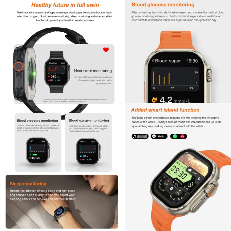 iW9 Ultra 2.04 inch Screen Smart Call Watch, BT Call / Heart Rate / Blood Pressure / Blood Oxygen(Orange Gold) - Smart Wristbands by PMC TechLife | Online Shopping South Africa | PMC TechLife