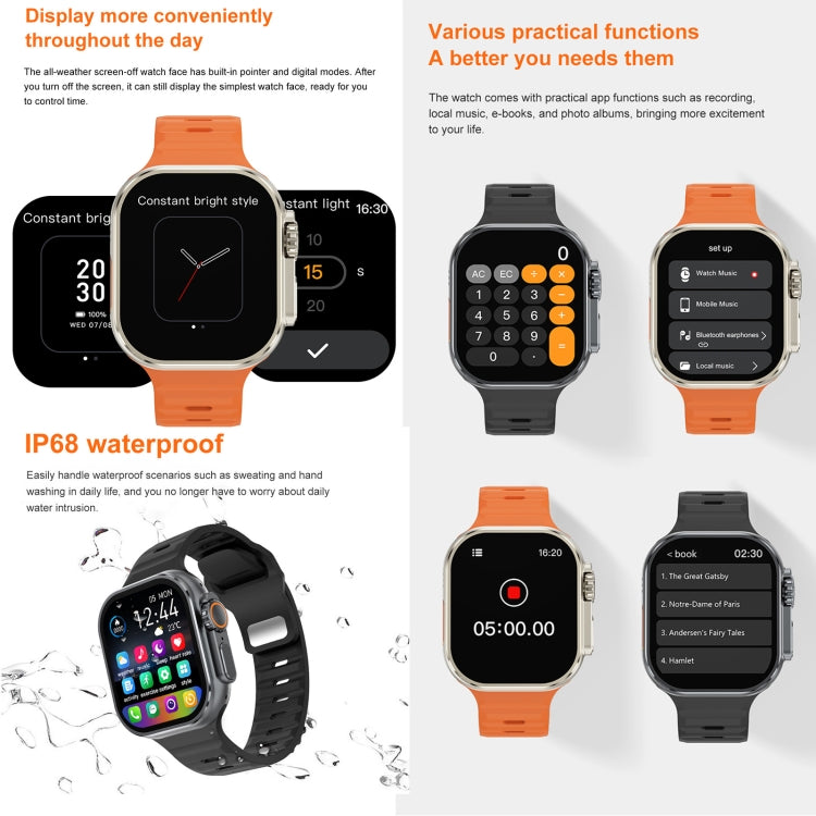 iW9 Ultra 2.04 inch Screen Smart Call Watch, BT Call / Heart Rate / Blood Pressure / Blood Oxygen(Orange Gold) - Smart Wristbands by PMC TechLife | Online Shopping South Africa | PMC TechLife